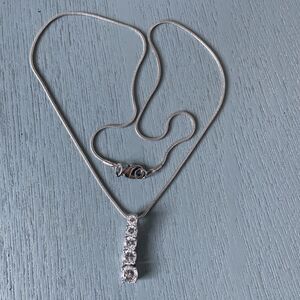 Sterling Silver Five CZ Teardrop Pendant Box Necklace 18 Inch Claw Clasp 925